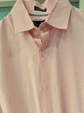Men's Banana Republic pink-check LS cotton shirt. VG condition!!